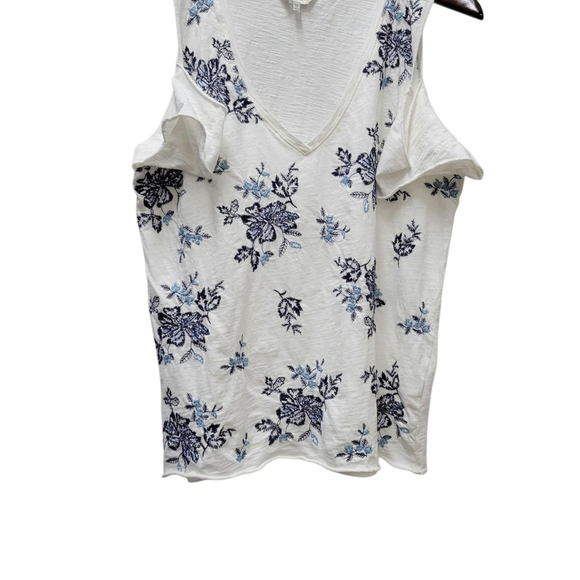 Lucky Brand 100% Cotton White Blue Embroidered Flower Cold Shoulder Top Medium - Picture 5 of 7